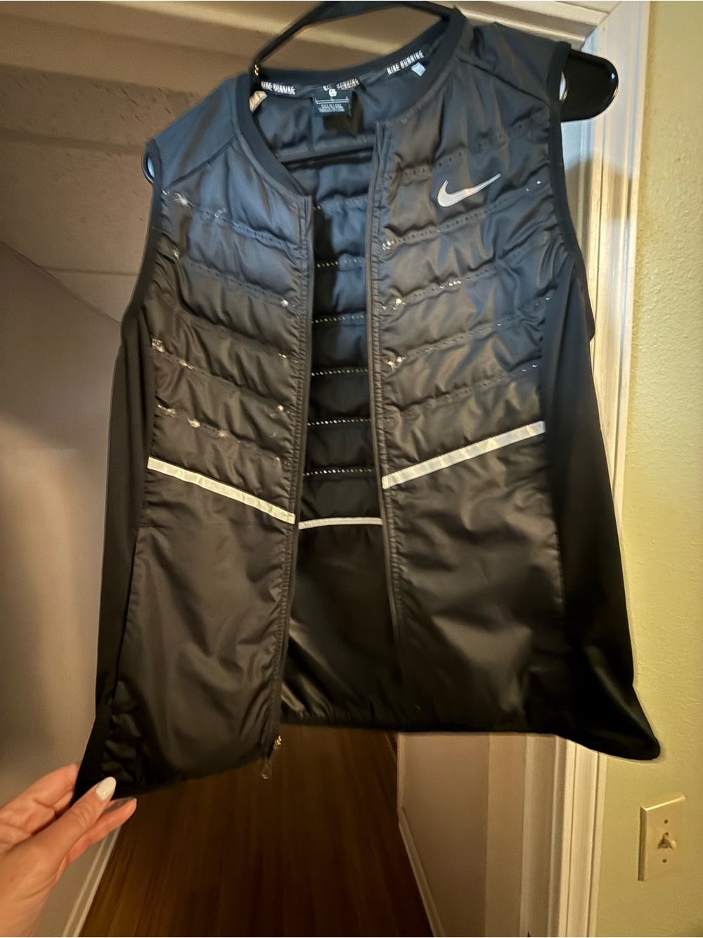 Nike Black Athletic Quilted Vest with Silver Swoosh